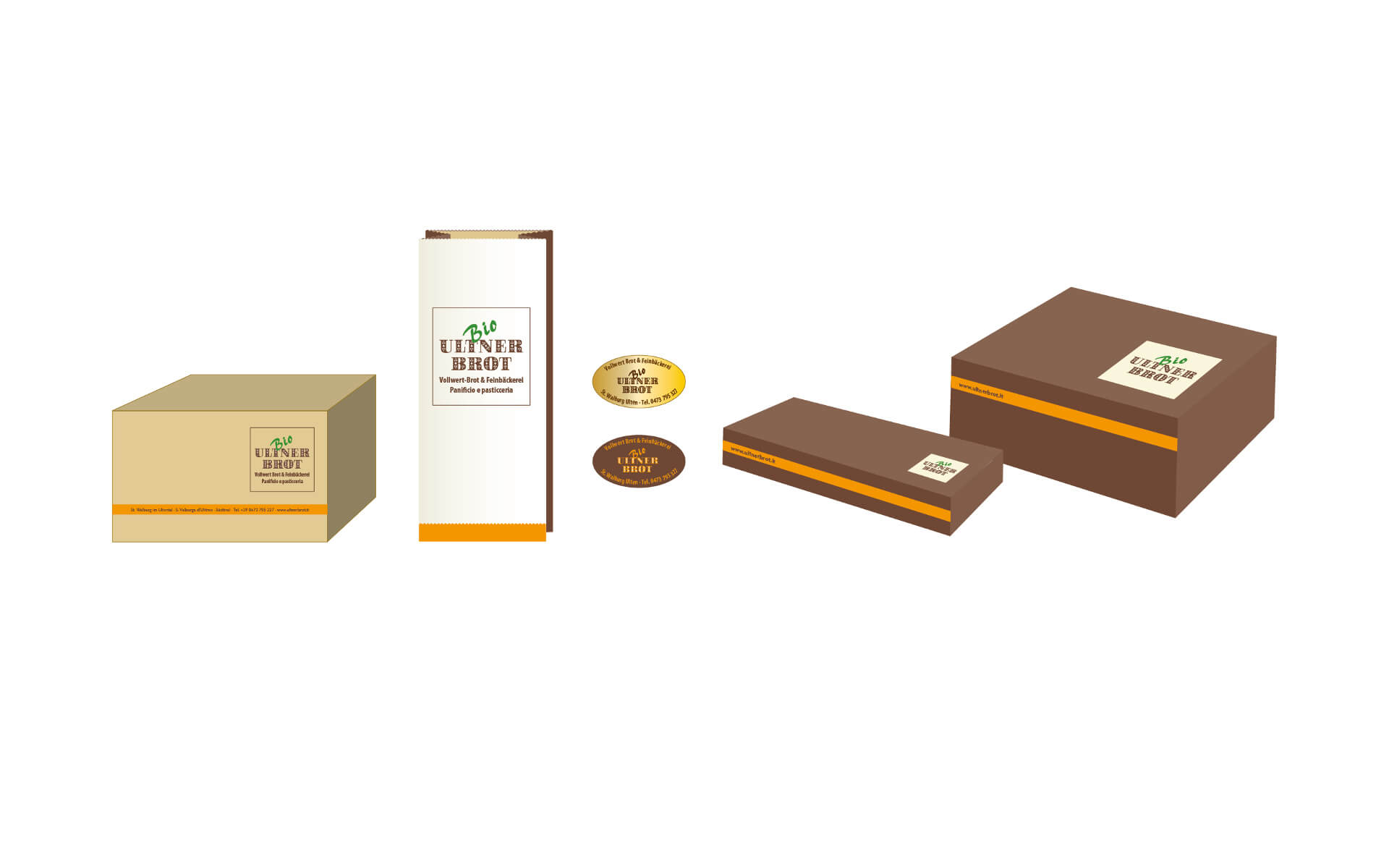 Gestaltung Verpackungskartone, Papiertaschen und Kleber - Ultner Brot