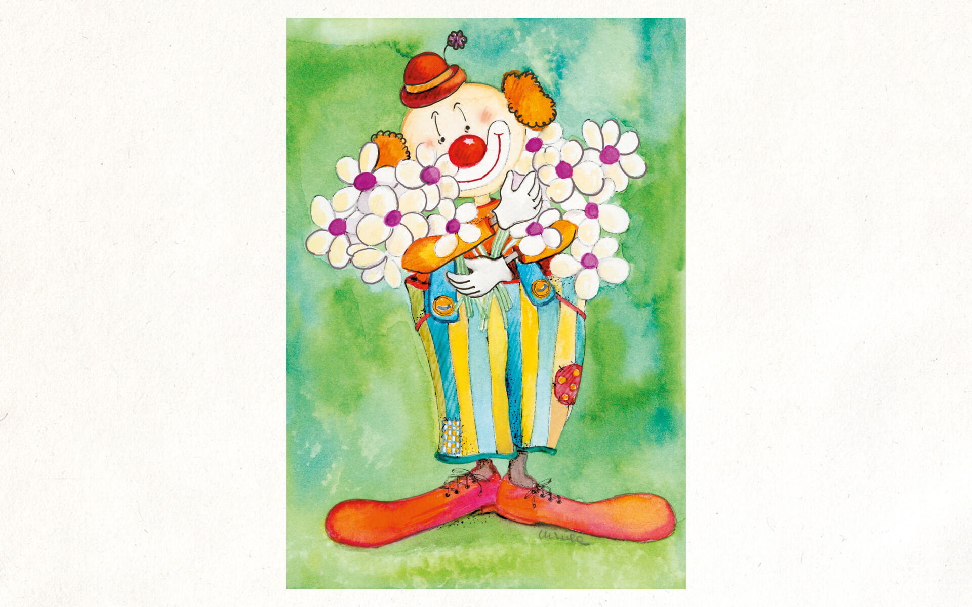 Illustration "Clown mit Blumen"